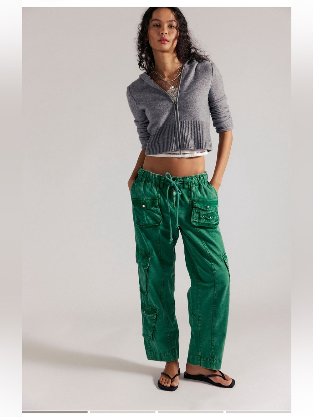 Free People Green Cargo Shorts with Multiple Flap Pockets